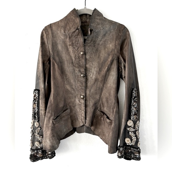 Le Cuir Perdu Jackets & Blazers - Da Rold Le Cuir Perdu Leather Jacket Embellished Details Handmade In Italy